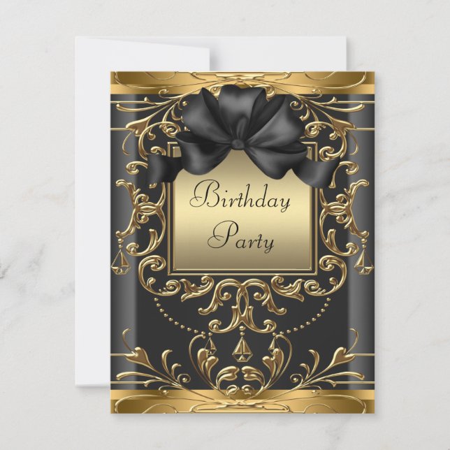 Elegant Black and Gold Art Deco Birthday Party Invitation (Front)