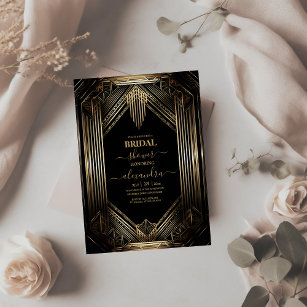 Elegant Black and Gold Art Deco Bridal Shower Invitation