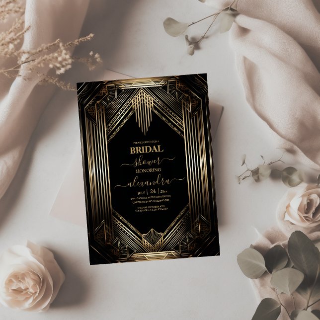 Elegant Black and Gold Art Deco Bridal Shower Invitation (Creator Uploaded)