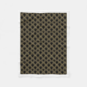 Elegant Black and Gold Art Deco Fan Pattern Fleece Blanket