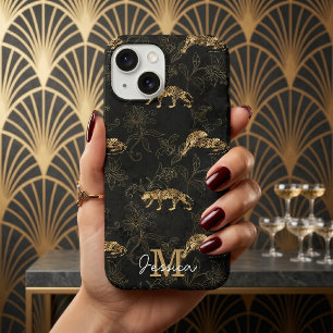 Elegant Black and Gold Art Deco Leopard iPhone 16 Case