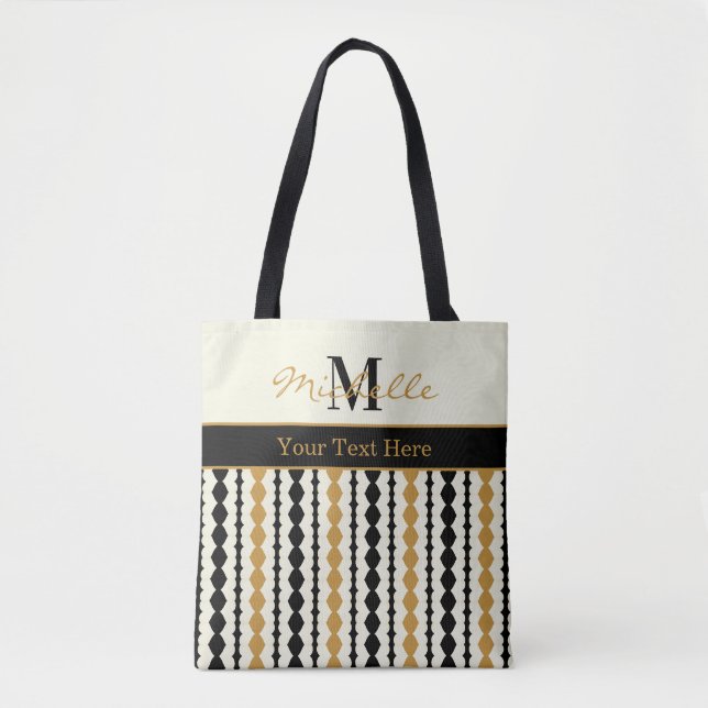 Elegant Black and Gold Art Deco Pattern Tote Bag (Front)