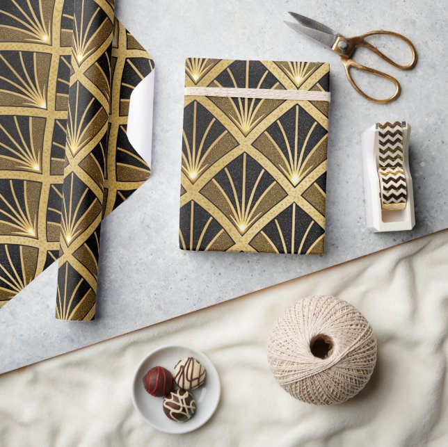 Elegant Black and Gold Art Deco Pattern Wrapping Paper (Crafts)