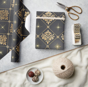 Elegant Black and Gold Art Deco Patterns Wrapping Paper