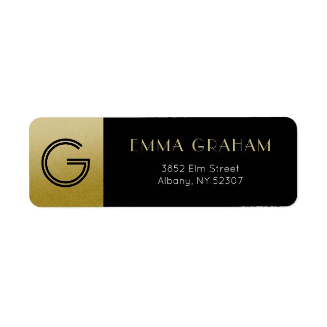 Elegant Black and Gold Art Deco Return Address Label (Front)