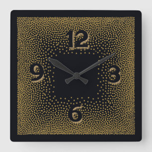 Elegant black and gold Art Deco Square Wall Clock