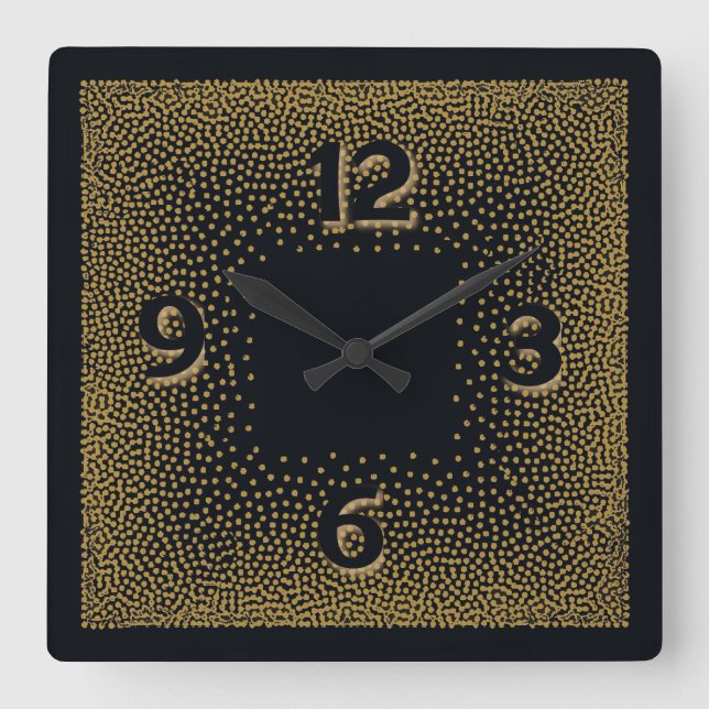Elegant black and gold Art  Deco Square Wall Clock (Front)