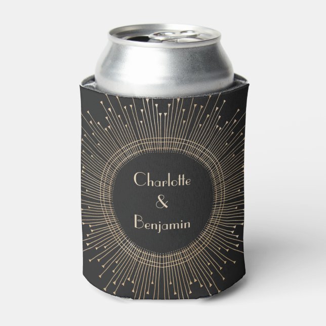 Elegant Black and Gold  Art Deco Wedding Custom  Can Cooler (Can Front)