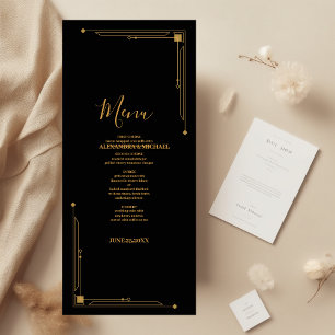 Elegant Black and Gold Art Deco  Wedding Menu