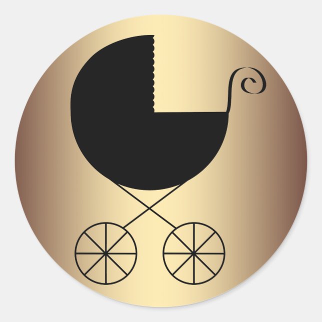 Elegant Black and Gold Baby Shower Classic Round Sticker (Front)