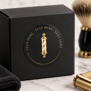 Elegant Black and Gold Barber Shop Logo Classic Round Sticker