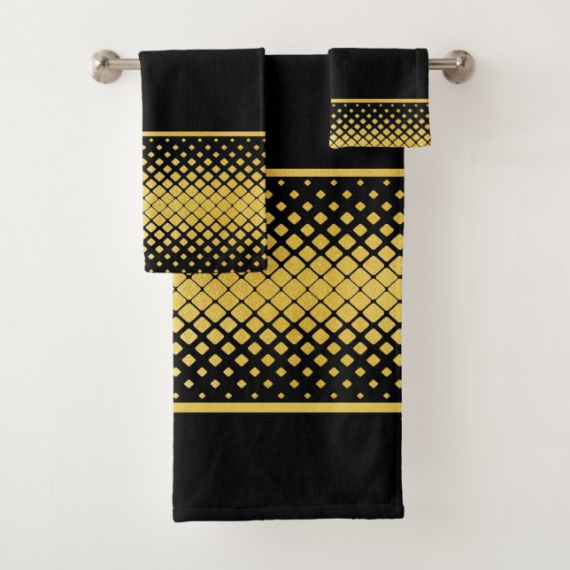 Elegant Black and Gold Bath Towel Set (Insitu)