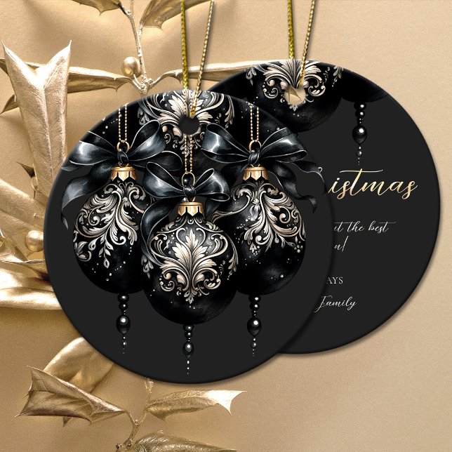 Elegant black and gold baubles luxury Christmas Ceramic Ornament (Gold black Christmas ornament)
