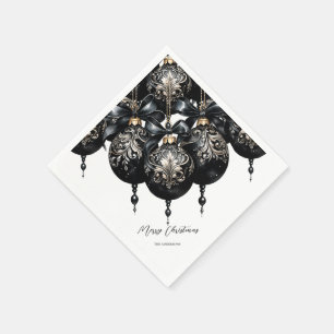 Elegant black and gold baubles luxury Christmas Napkin
