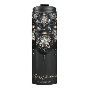 Elegant black and gold baubles luxury Christmas Thermal Tumbler