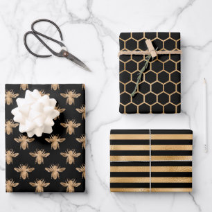 Elegant black and gold bee themed  wrapping paper sheet