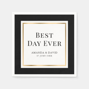 Elegant Black and Gold Best Day Ever Wedding Napkin