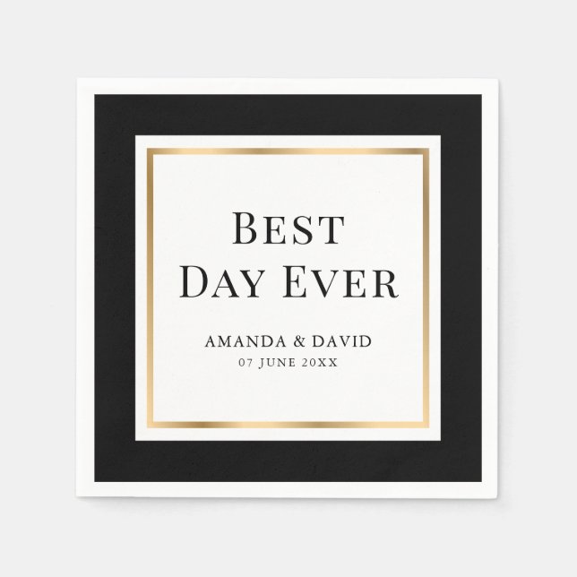 Elegant Black and Gold Best Day Ever Wedding Napkin (Front)