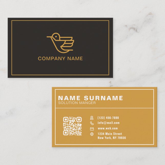 Elegant Black and Gold Bird Business Card (Front/Back)