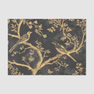 Elegant Black and Gold Birds Decoupage Tissue Paper