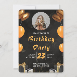 Elegant Black and Gold Birthday Invitation