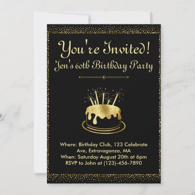 Elegant Black and Gold Birthday Invitation (Front)