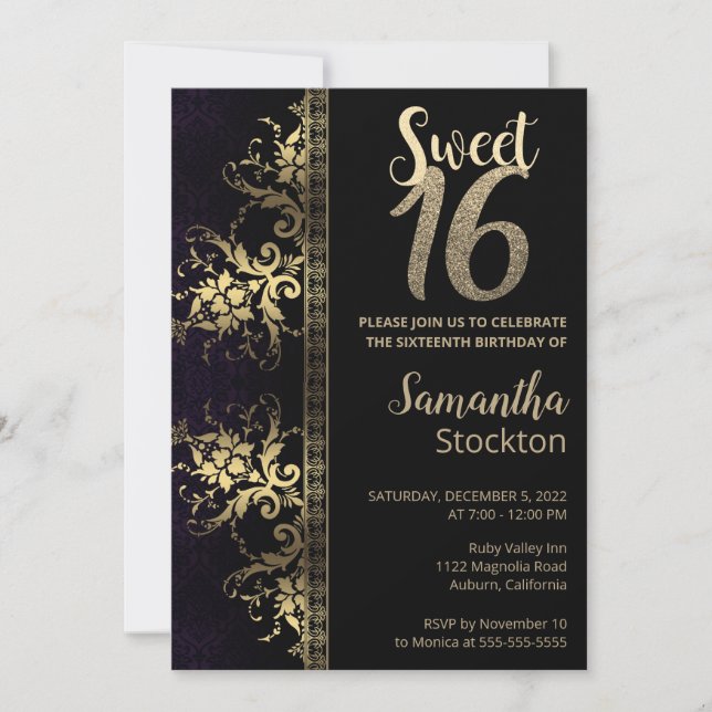 Elegant Black and Gold Birthday Invitation (Front)