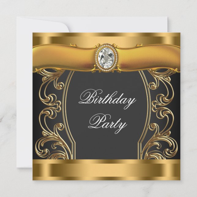 Elegant Black and Gold Birthday Party Invitation (Front)