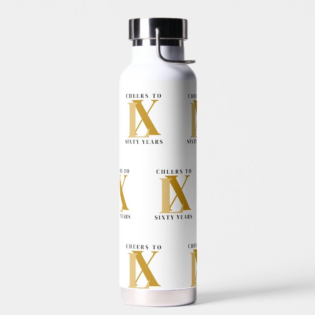 Elegant Black and Gold Birthday Pattern Water Bottle (Left)