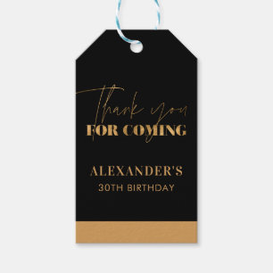 Elegant Black and Gold Birthday Thank You Gift Tags