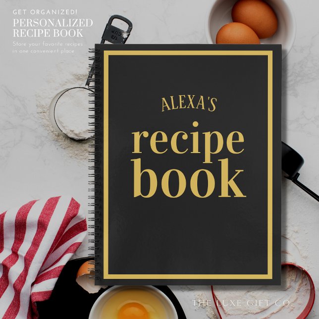 Elegant Black and Gold Blank Recipe Book with Name (Creator Uploaded)