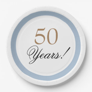 Elegant Black and Gold Blue Anniversary Paper Plate