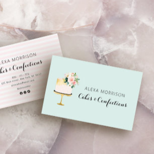 elegant black and gold blush floral cake bakery business card