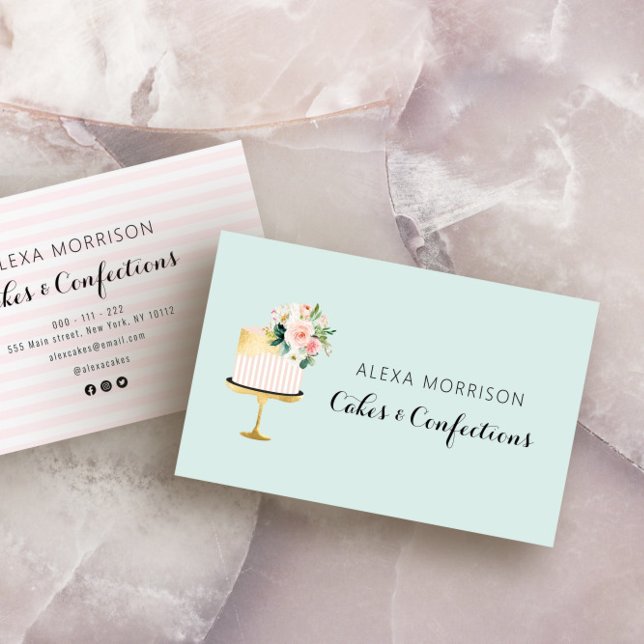 elegant black and gold blush floral cake bakery business card (Creator Uploaded)