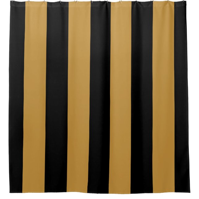 Elegant Black and Gold Bold Vertical Stripes Shower Curtain (Front)