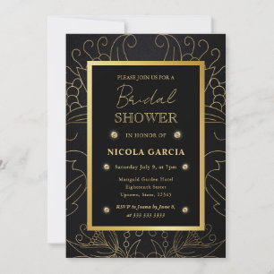 Elegant Black and Gold Botanical Bridal Shower Invitation