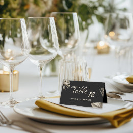 Elegant Black and Gold Botanical Wedding Table Place Card
