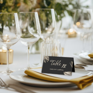 Elegant Black and Gold Botanical Wedding Table Place Card