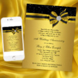 Elegant Black and Gold Bow 50th Anniversary Party Invitation<br><div class="desc">Elegant black and gold ribbon with diamond 50th wedding anniversary party invitation. This pretty black and gold 50th wedding anniversary party invitation is easily customized for your event by adding your event details,  font style,  font size & color,  and wording.</div>