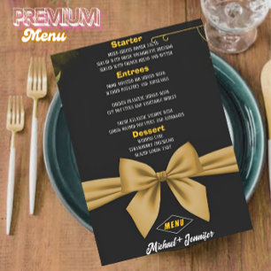 Elegant Black and Gold Bow Customisable Wedding Menu