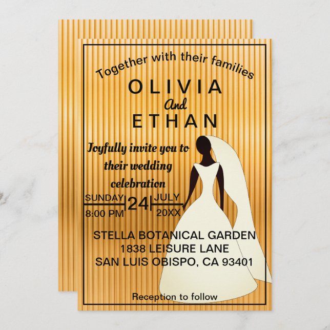 Elegant Black And Gold Bride Modern Wedding Invitation (Front/Back)