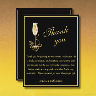 Elegant Black and Gold Budget Retirement Thank You Card