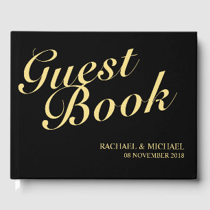 Elegant Black and Gold Calligraphy Wedding Guest Book