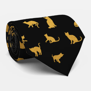 Elegant Black and Gold Cat Neck Tie