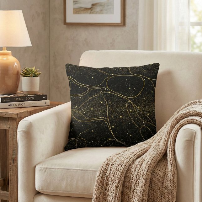Elegant Black and Gold Celestial Abstract Cushion (Creator Uploaded)
