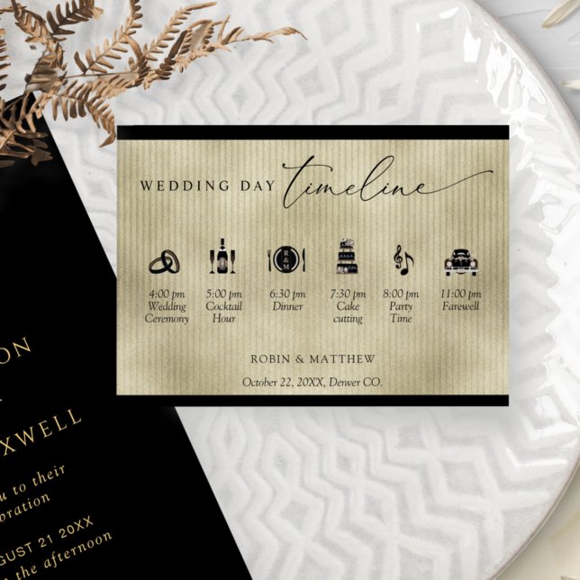 Elegant Black and Gold Champagne Wedding Timeline  Enclosure Card (Creator Uploaded)