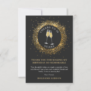 Elegant Black and Gold Cheers Birthday Thank You Card