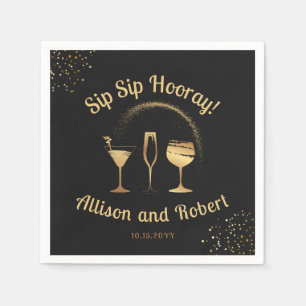 Elegant Black and Gold Cheers Wedding Rehearsal  Napkin