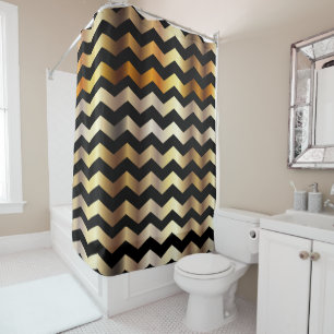 Elegant Black and Gold Chevron Stripes Shower Curtain
