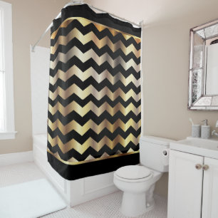 Elegant Black and Gold Chevron Stripes Shower Curtain